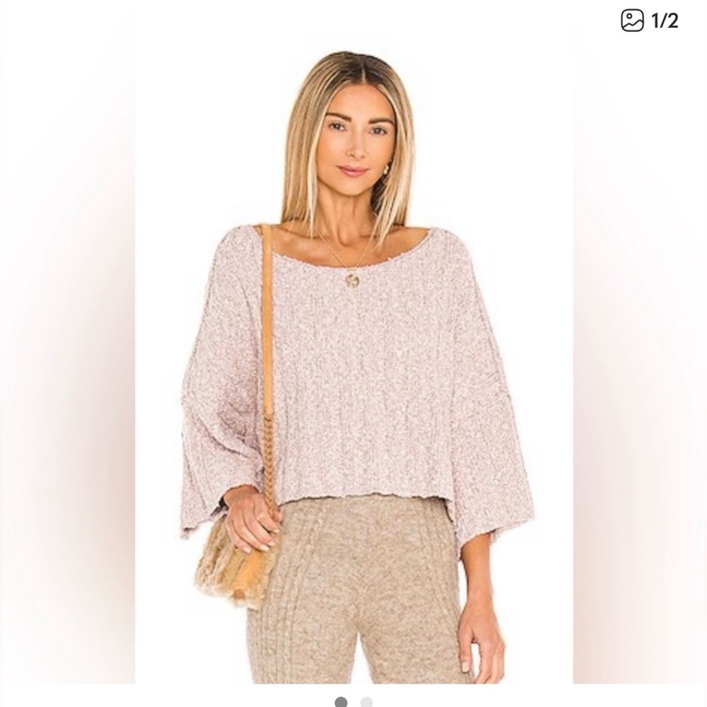 New Free People Good Day Pullover in Mauve Mousse crop knit  size large